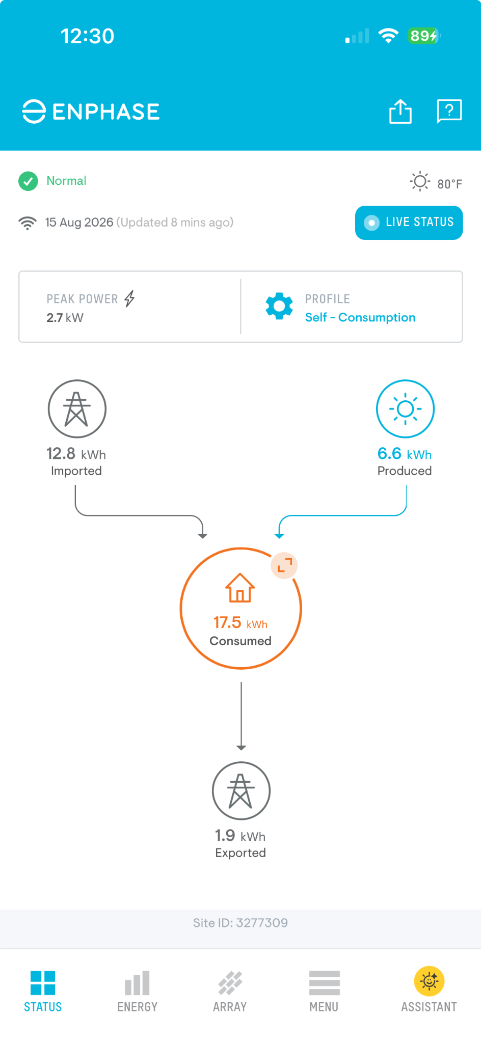 Enphase integrated energy management application screenshot