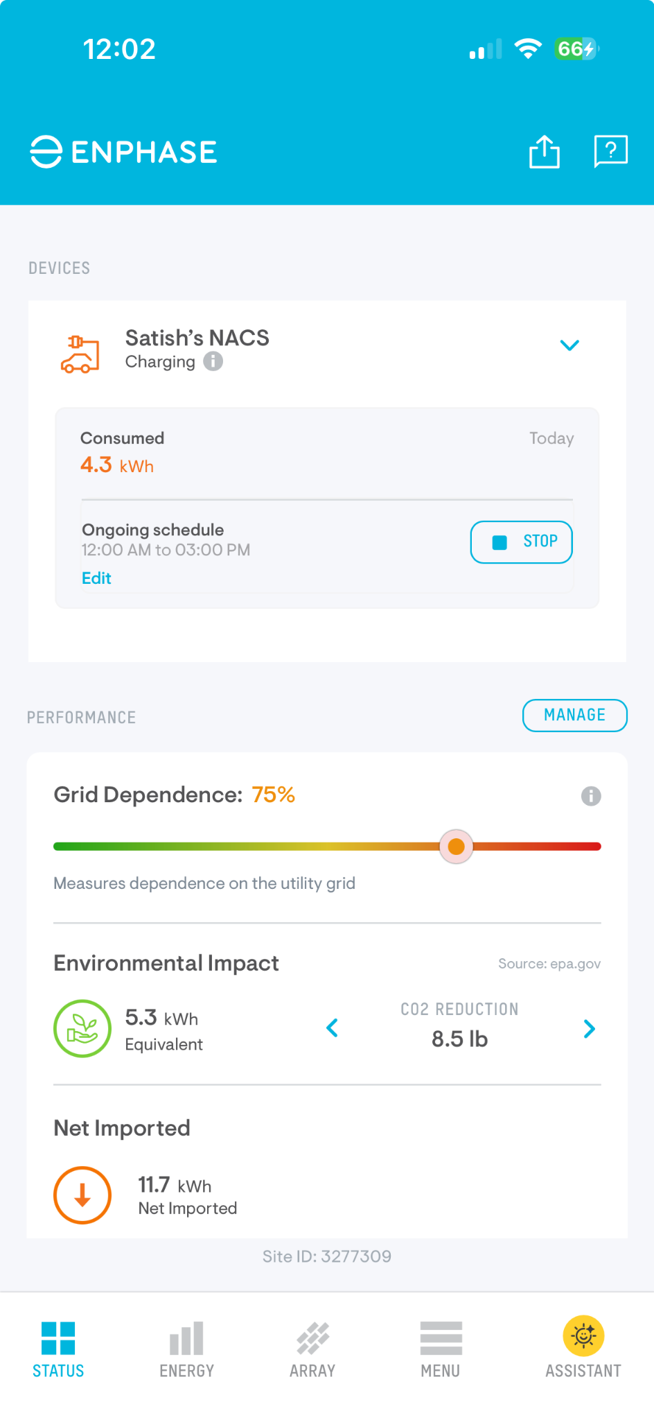 Enphase NACS EV charging application screenshot